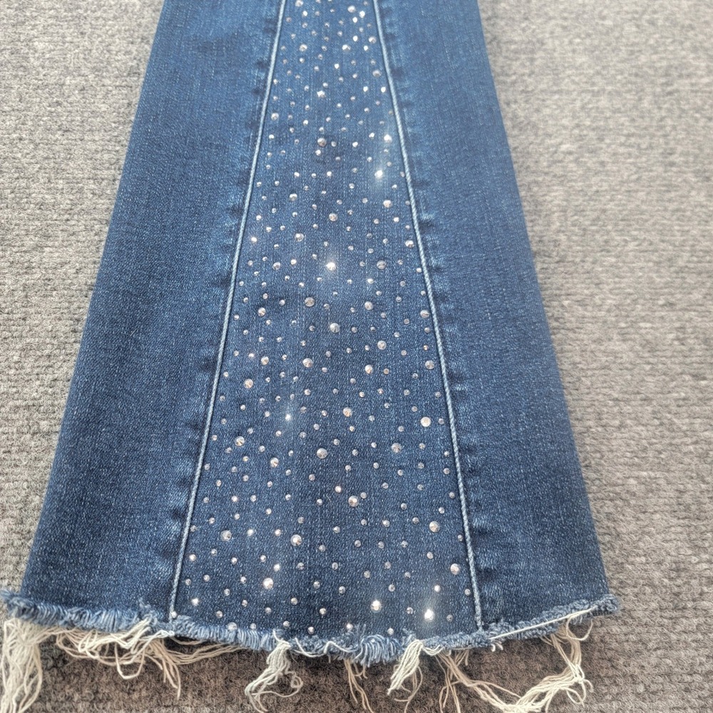 Judy Blue Rhinestone Side Stud Flare Jeans Dark Wash Raw Hem JB88920 Size 3/26